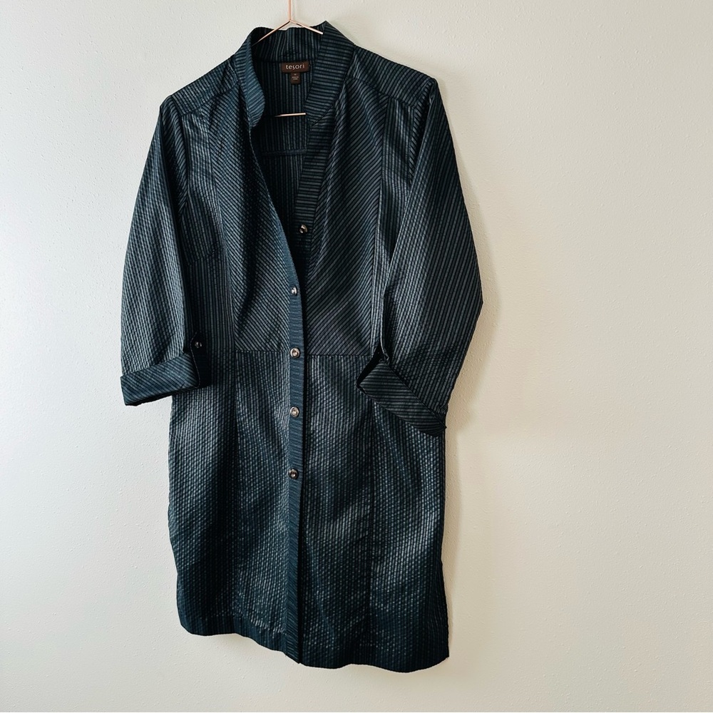 Tesori black striped long sleeve button down tunic dress - Picture 8 of 10